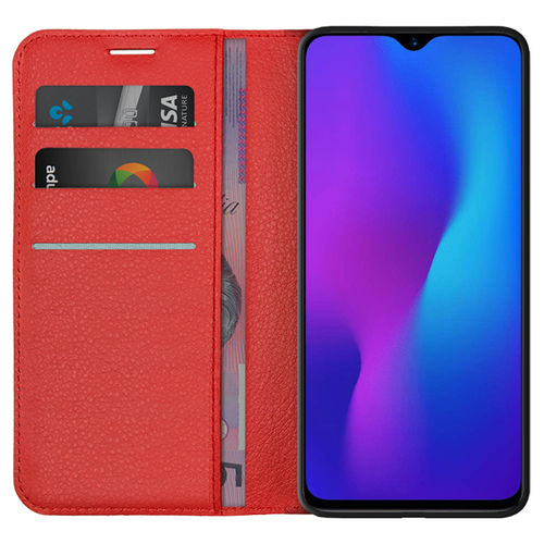 Leather Wallet Case & Card Holder Pouch for Oppo R17 - Red